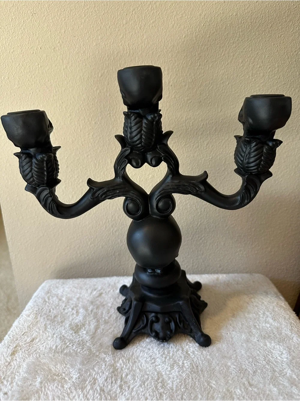 Martha Stewart Halloween Candelabra Skulls Candle Holder Black Resin NWT